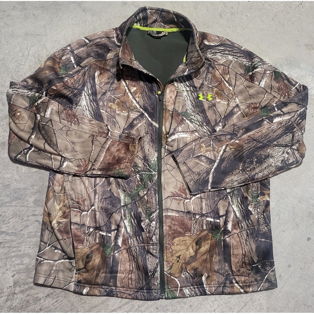 Mens Under Armour Realtree Camo Hunting Jacket 2XL Full Zip Fleece Outdoors
